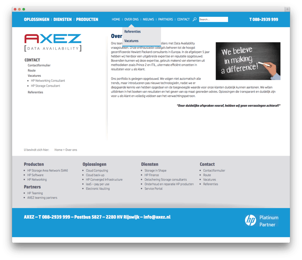 Axez Data Availability website voorbeeld