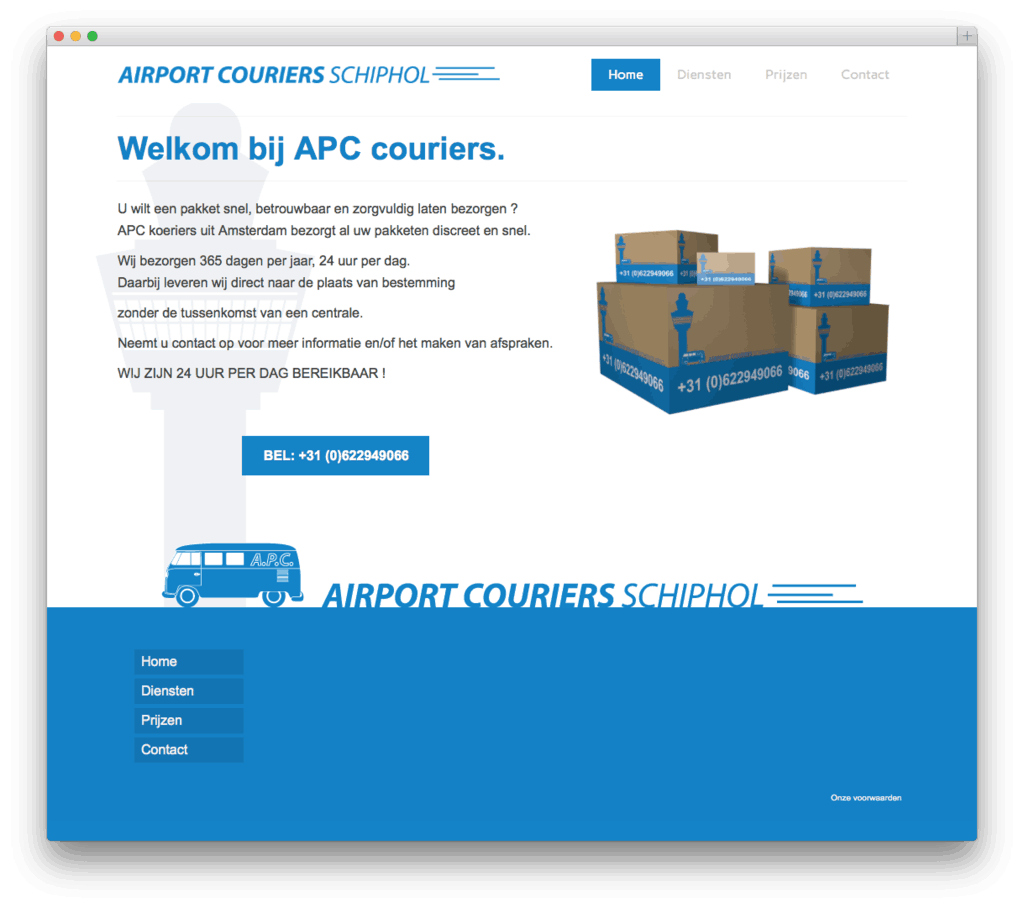 Airport Couriers website voorbeeld