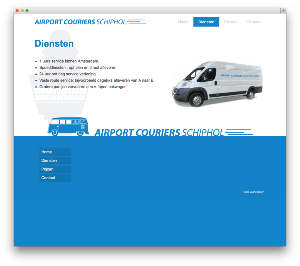 Airport Couriers website voorbeeld