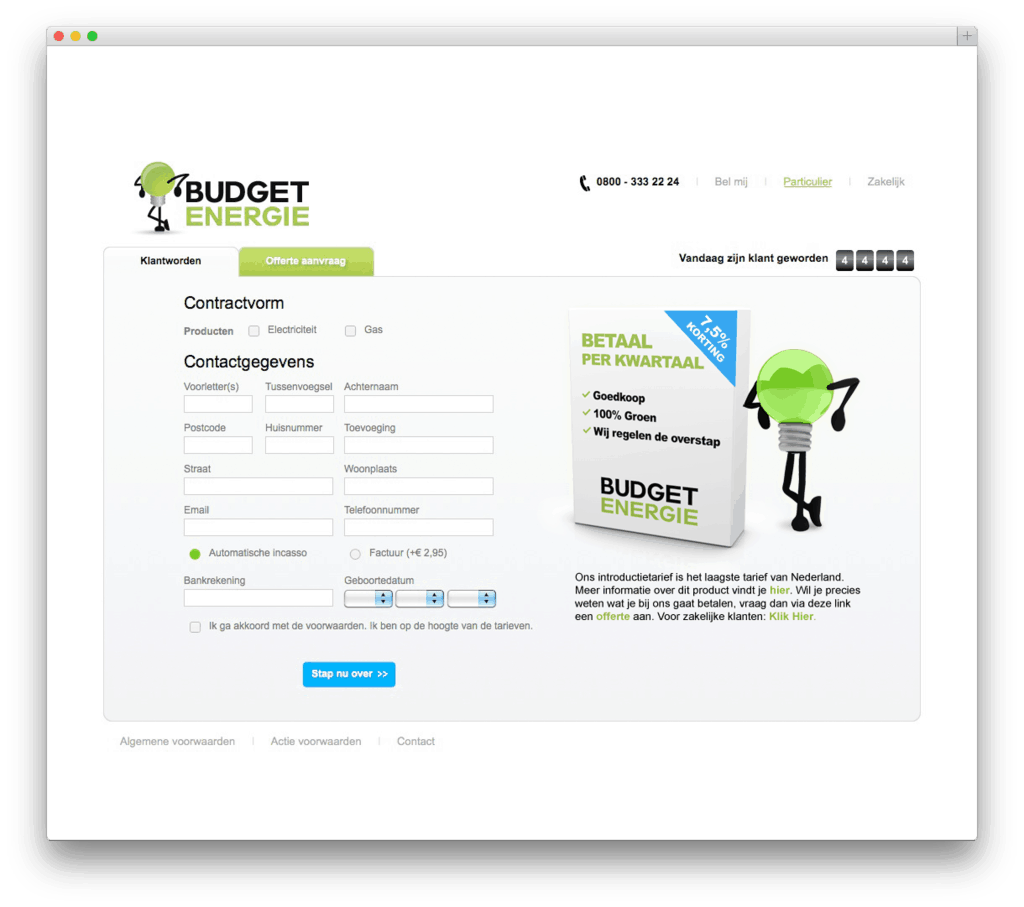 Budget Energie website voorbeeld